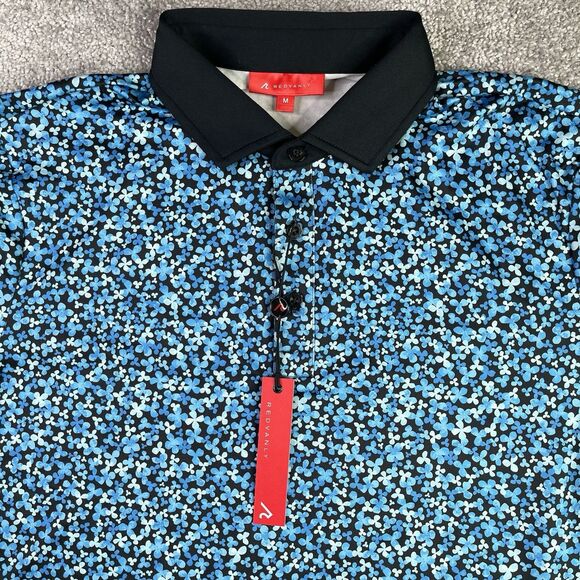 Redvanly Brewer Polo Men’s Medium Malibu Blue Floral Pattern Stretch Golf - Picture 1 of 10
